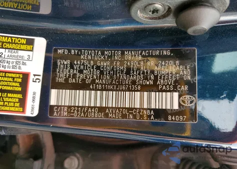 2018 Toyota Camry L из США, поврежденный, VIN 4T1B11HKXJU671358